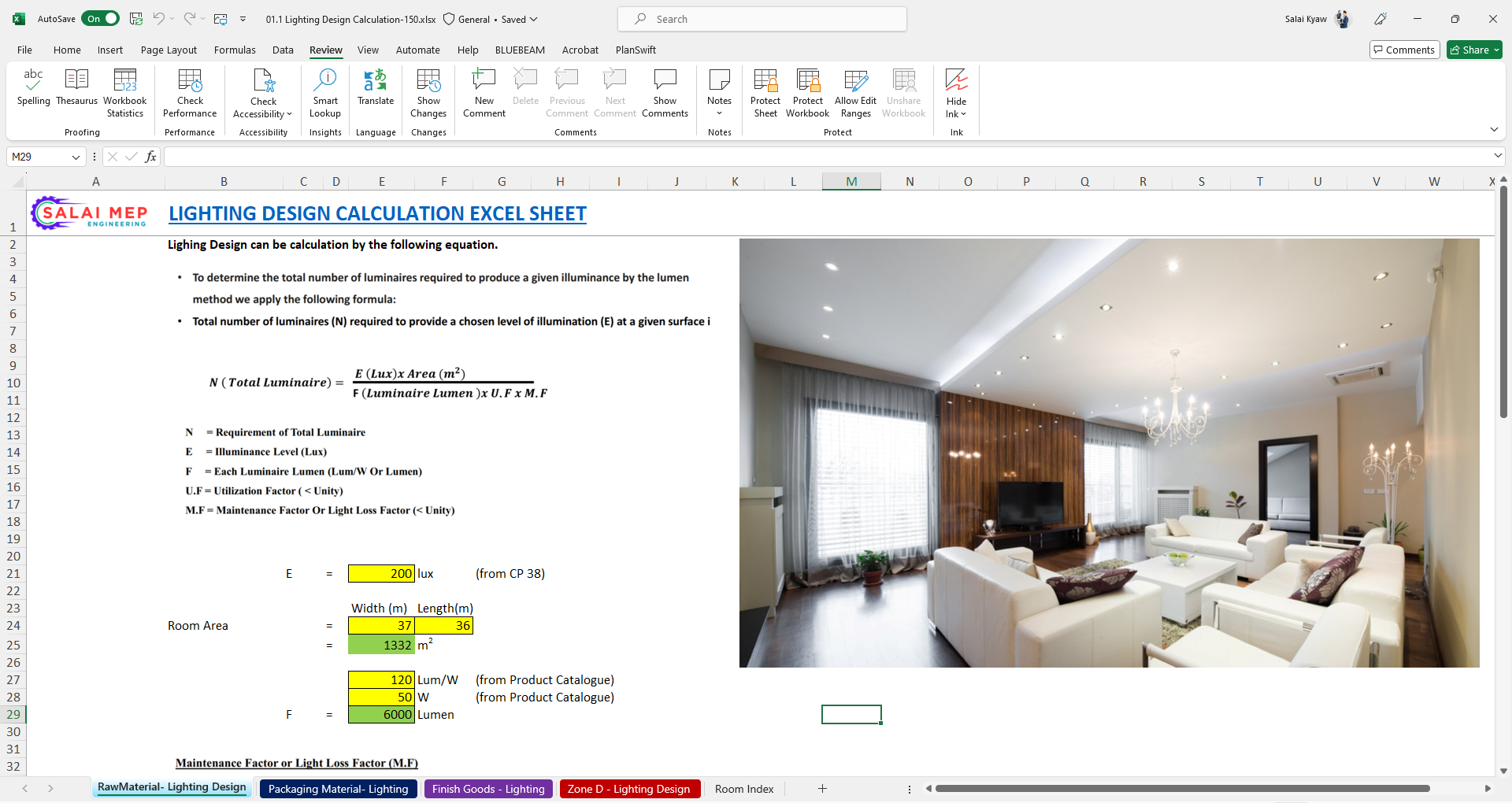Lighting Design Calculation Excel Sheet Download