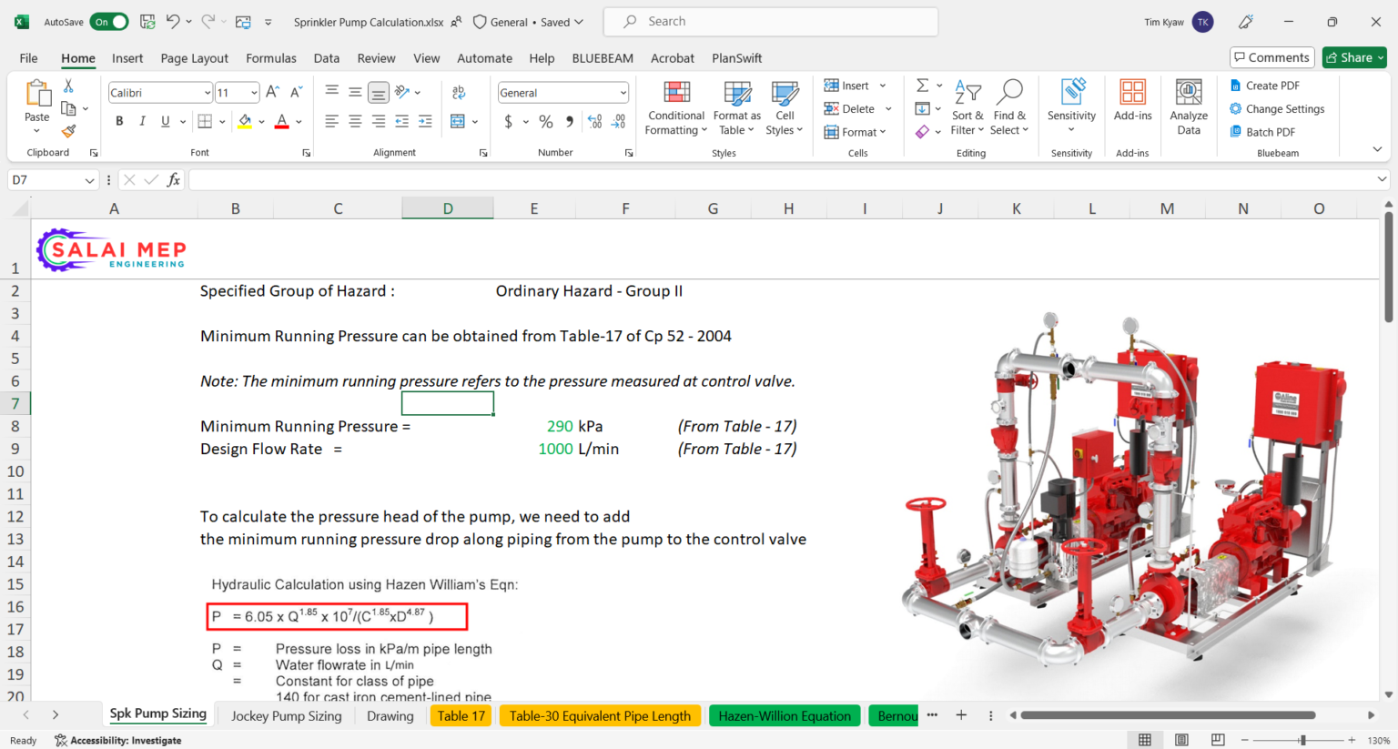 Sprinkler Pump Sizing and Jockey Pump Sizing - Free Excel Download