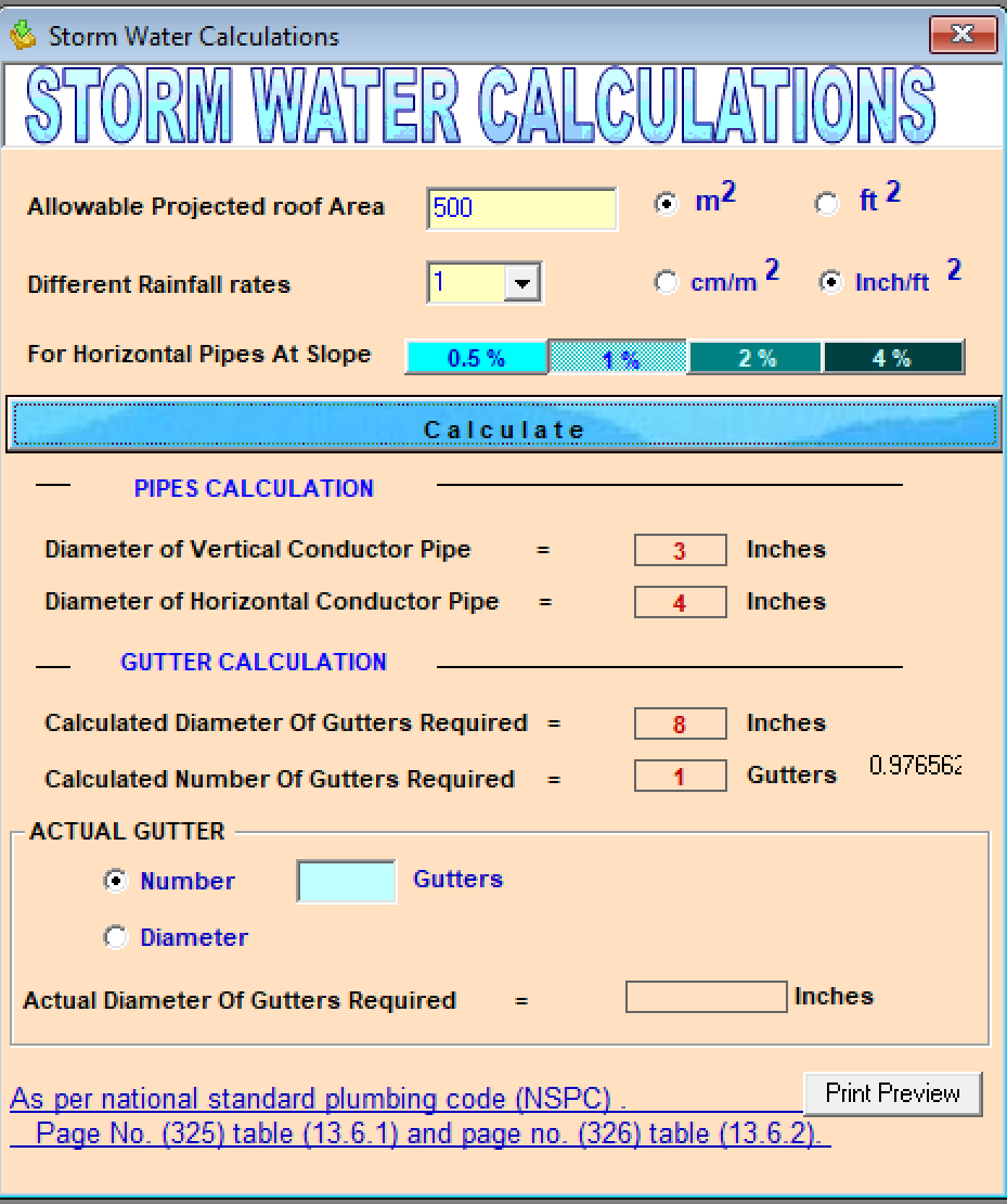 Rainwater and stormwater calculations